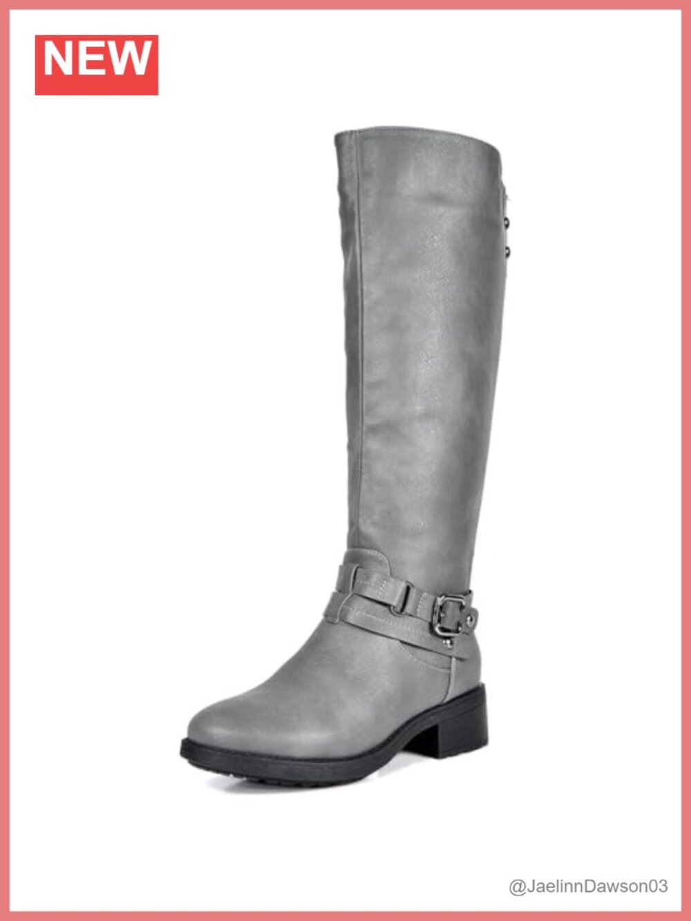 Knee High Riding Boots Faux Leather Motorcycle Block Heel Zip